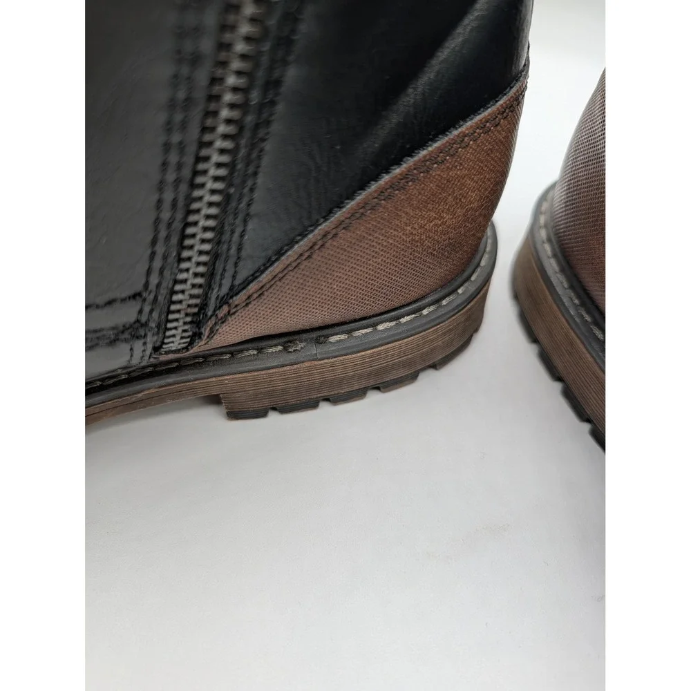 BKE Mens Beau Black Brown Faux Leather Side Zip Ankle Boots Size 11 Buckle